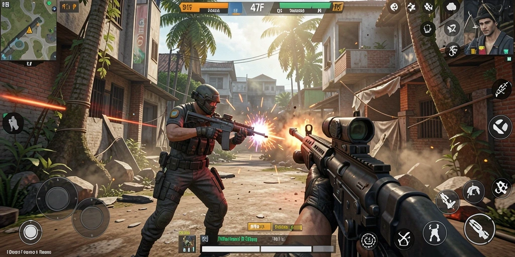 Tampilan mendebarkan dari gameplay FPS di 47F.