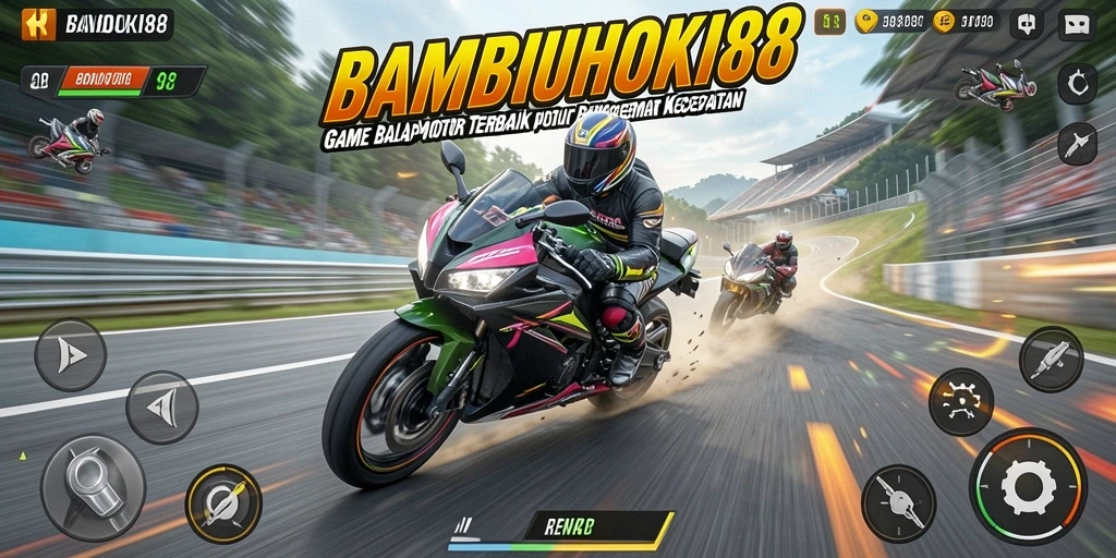 Tampilan gameplay saat balap motor dalam BAMBUHOKI88 yang mendebarkan.
