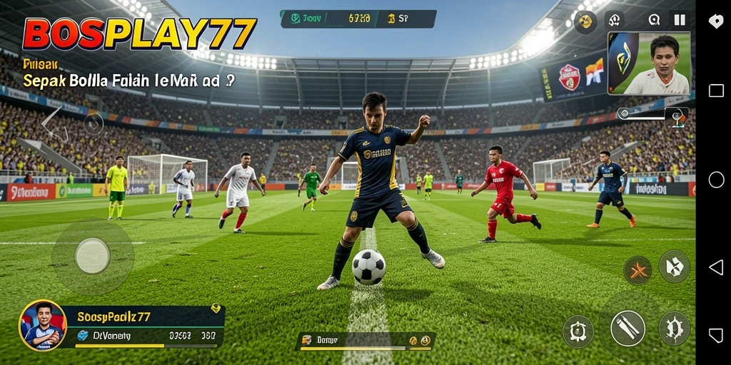 Tangkapan layar gameplay sepak bola yang menegangkan.