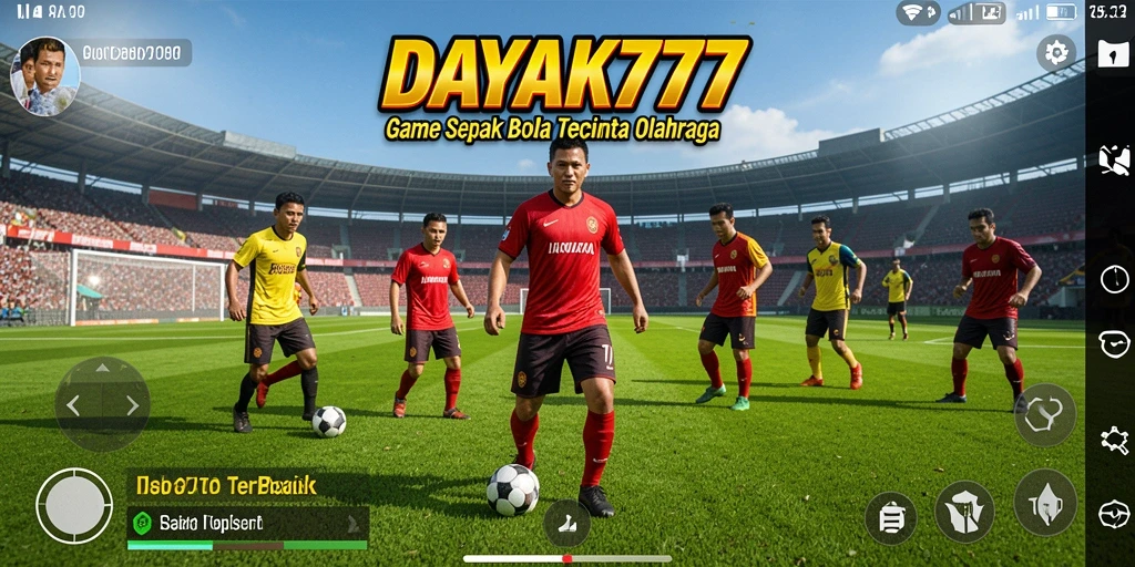 Tampilan gameplay dinamis dalam DAYAK777 dengan aksi sepak bola nyata.