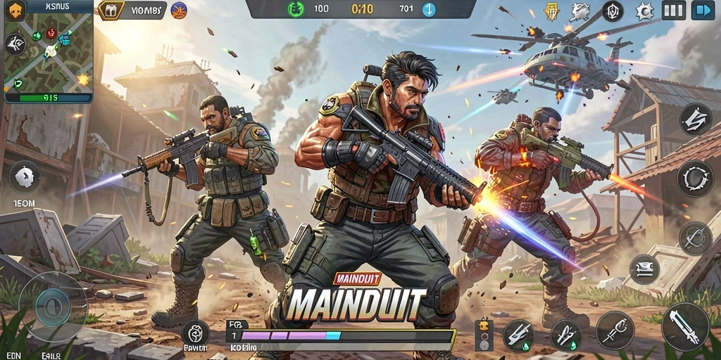 Screenshot gameplay MAINDUIT dengan aksi Battle Royale yang mendebarkan.