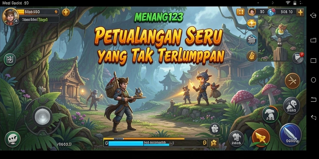 Screenshot menunjukkan aksi petualangan yang mendebarkan dalam MENANG123.
