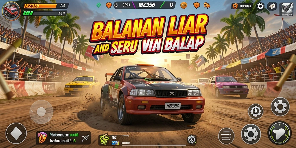 Screenshot gameplay MZ356 yang menampilkan balapan mendebarkan di trek yang menantang.