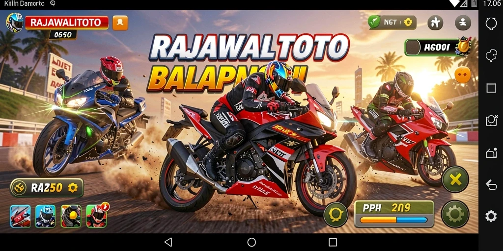 Screenshot RAJAWALITOTO menampilkan balapan motor yang seru.